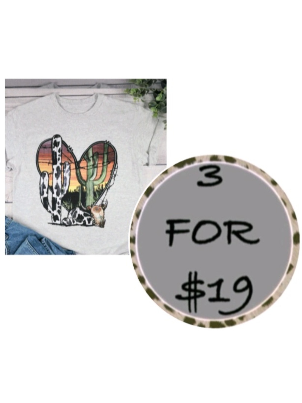 3/$19 Gildan desert cactus graphic short sleeve T-shirt